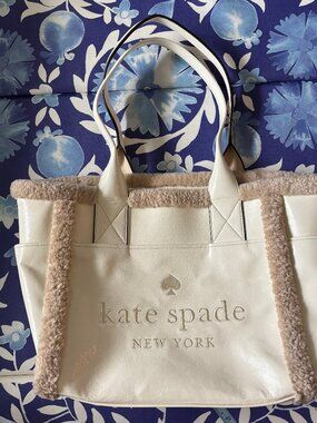 Kate Spade Meringue White Jett Large Tote w/ Faux Shearling Trim